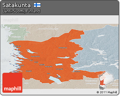 Political Panoramic Map of Satakunta, lighten, semi-desaturated
