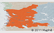 Political Panoramic Map of Satakunta, lighten, semi-desaturated
