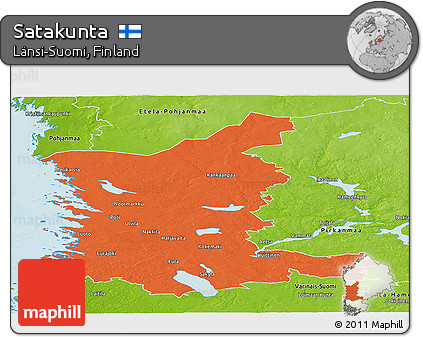 Political Panoramic Map of Satakunta, physical outside