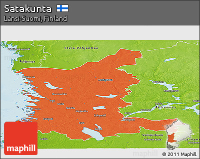 Political Panoramic Map of Satakunta, physical outside