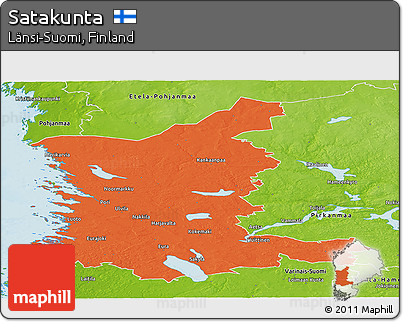 Political Panoramic Map of Satakunta, physical outside