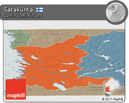 Political Panoramic Map of Satakunta, semi-desaturated