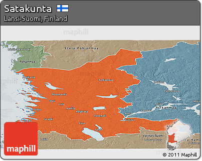 Political Panoramic Map of Satakunta, semi-desaturated