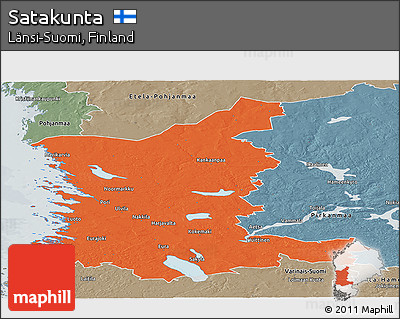 Political Panoramic Map of Satakunta, semi-desaturated
