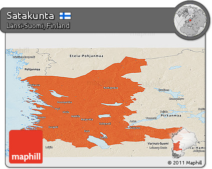 Political Panoramic Map of Satakunta, shaded relief outside