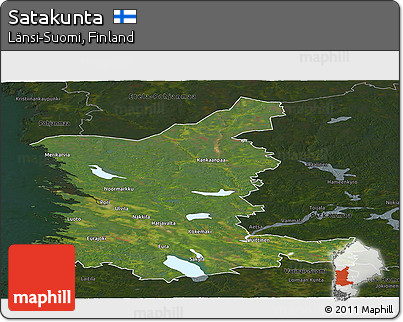 Satellite Panoramic Map of Satakunta, darken