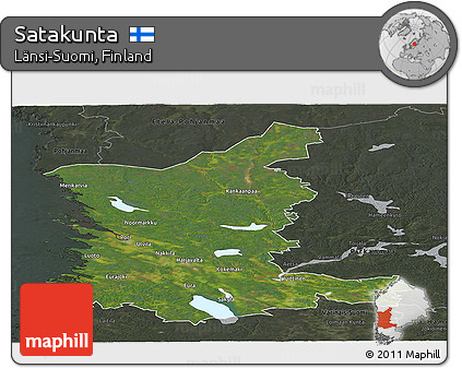 Satellite Panoramic Map of Satakunta, darken, semi-desaturated
