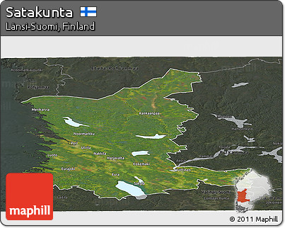 Satellite Panoramic Map of Satakunta, darken, semi-desaturated