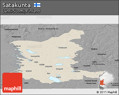 Shaded Relief Panoramic Map of Satakunta, darken, desaturated
