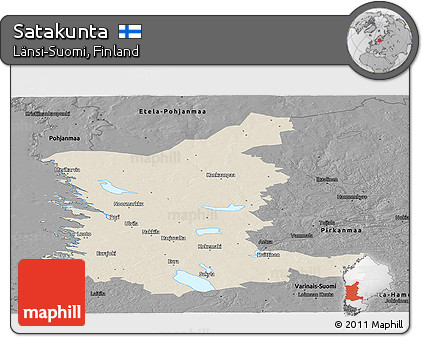 Shaded Relief Panoramic Map of Satakunta, darken, desaturated
