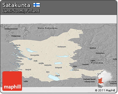 Shaded Relief Panoramic Map of Satakunta, darken, desaturated