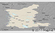 Shaded Relief Panoramic Map of Satakunta, darken, desaturated