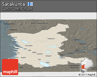 Shaded Relief Panoramic Map of Satakunta, darken