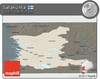Shaded Relief Panoramic Map of Satakunta, darken