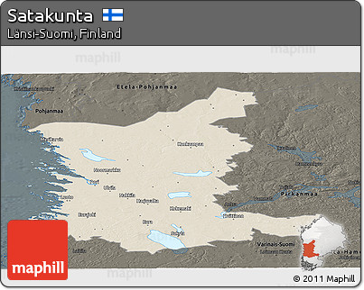 Shaded Relief Panoramic Map of Satakunta, darken