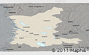 Shaded Relief Panoramic Map of Satakunta, darken, semi-desaturated