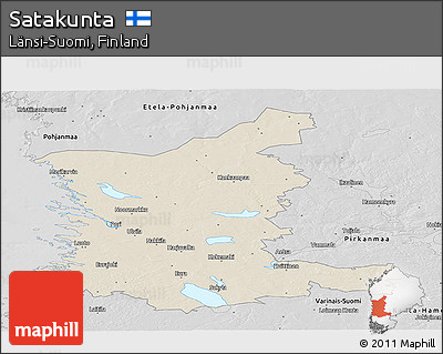 Shaded Relief Panoramic Map of Satakunta, desaturated