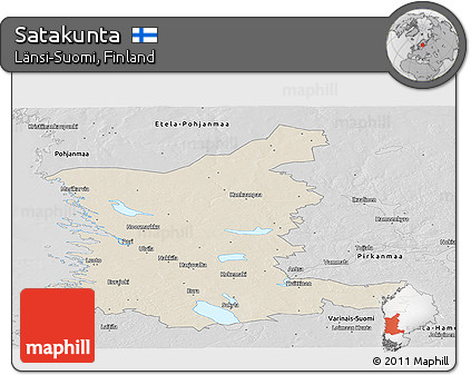 Shaded Relief Panoramic Map of Satakunta, desaturated