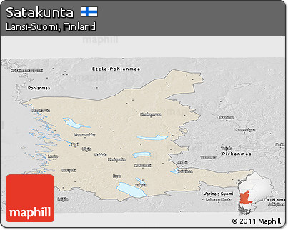 Shaded Relief Panoramic Map of Satakunta, desaturated