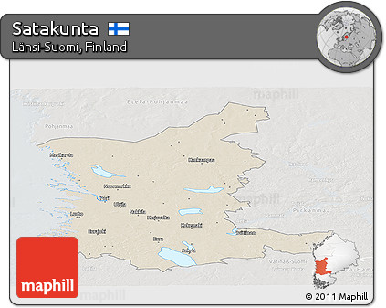 Shaded Relief Panoramic Map of Satakunta, lighten, semi-desaturated