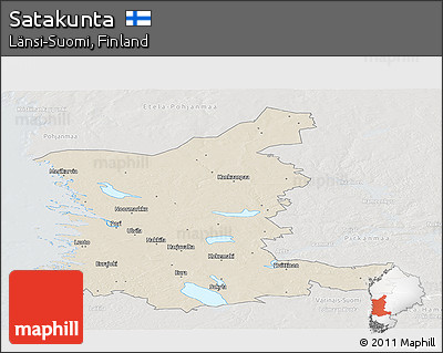 Shaded Relief Panoramic Map of Satakunta, lighten, semi-desaturated