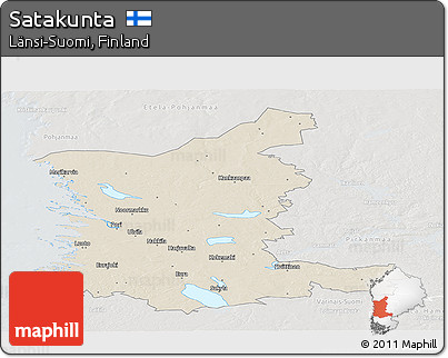 Shaded Relief Panoramic Map of Satakunta, lighten, semi-desaturated