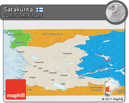 Shaded Relief Panoramic Map of Satakunta, political outside