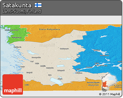 Shaded Relief Panoramic Map of Satakunta, political outside