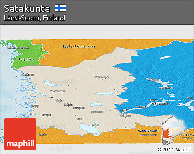 Shaded Relief Panoramic Map of Satakunta, political outside