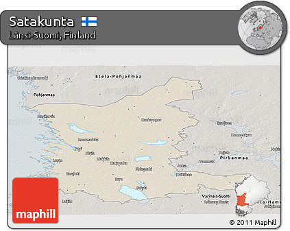Shaded Relief Panoramic Map of Satakunta, semi-desaturated