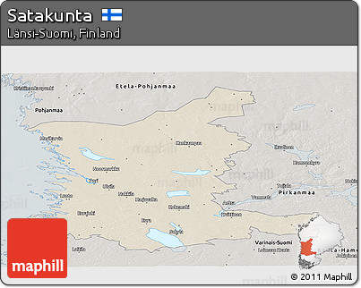 Shaded Relief Panoramic Map of Satakunta, semi-desaturated