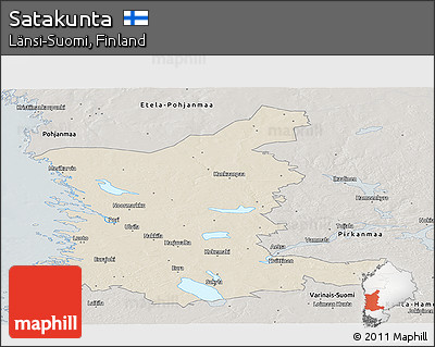 Shaded Relief Panoramic Map of Satakunta, semi-desaturated