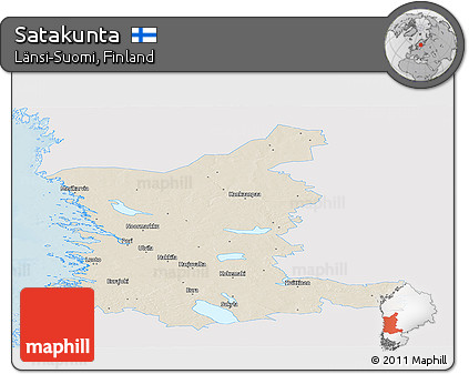 Shaded Relief Panoramic Map of Satakunta, single color outside