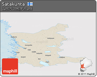 Shaded Relief Panoramic Map of Satakunta, single color outside