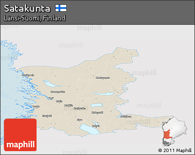 Shaded Relief Panoramic Map of Satakunta, single color outside