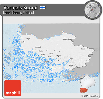 Gray 3D Map of Varinais-Suomi, single color outside