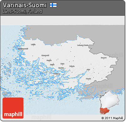 Gray 3D Map of Varinais-Suomi, single color outside