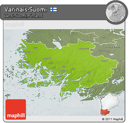 Physical 3D Map of Varinais-Suomi, semi-desaturated