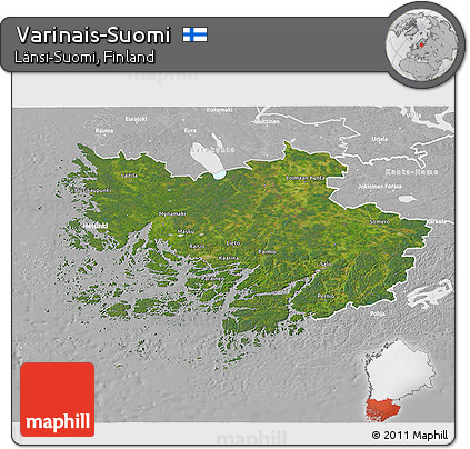 Satellite 3D Map of Varinais-Suomi, lighten, desaturated