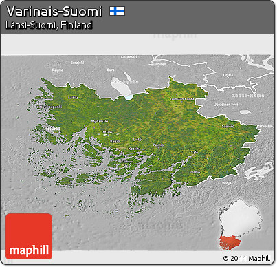 Satellite 3D Map of Varinais-Suomi, lighten, desaturated