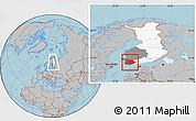 Gray Location Map of Varinais-Suomi, highlighted country, highlighted parent region, within the entire country, hill shading