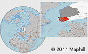 Gray Location Map of Varinais-Suomi, highlighted country, highlighted parent region, hill shading
