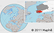 Gray Location Map of Varinais-Suomi, highlighted country, highlighted parent region