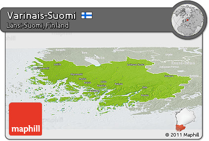 Physical Panoramic Map of Varinais-Suomi, lighten, semi-desaturated