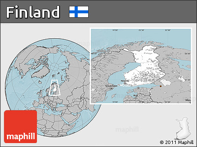 Blank Location Map of Finland, gray outside, hill shading outside