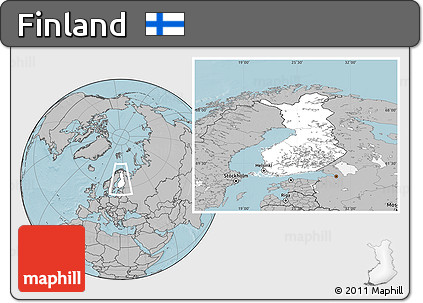 Blank Location Map of Finland, gray outside, hill shading outside