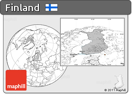 Gray Location Map of Finland, blank outside, hill shading inside