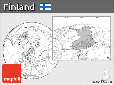 Gray Location Map of Finland, blank outside, hill shading inside
