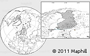 Gray Location Map of Finland, blank outside, hill shading inside