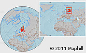 Gray Location Map of Finland, within the entire continent, hill shading
